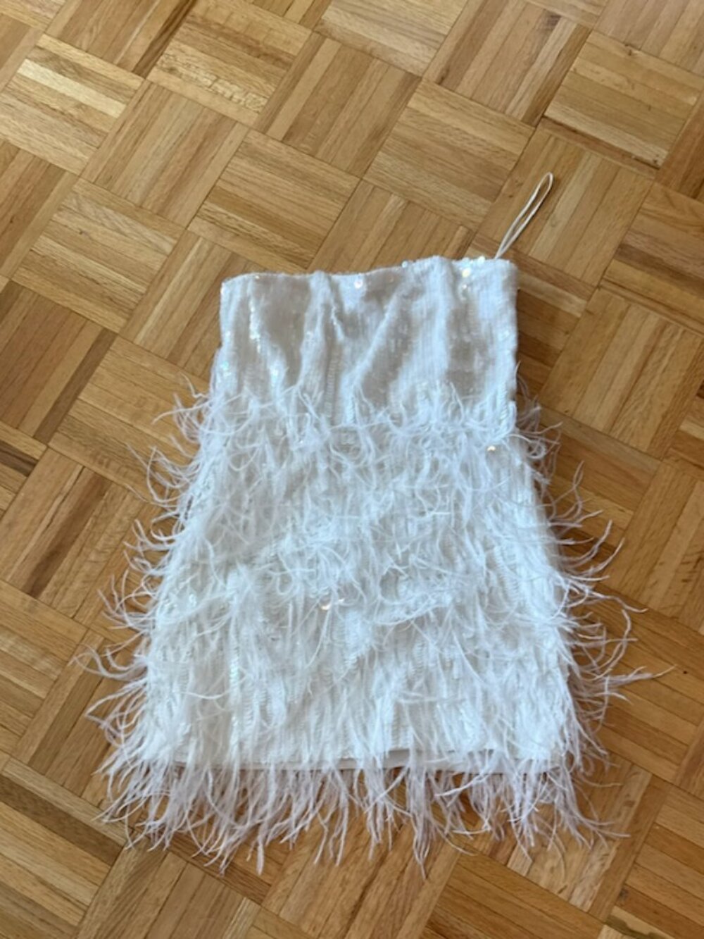 Anastasia Sequin Feather Dress  White Size XS